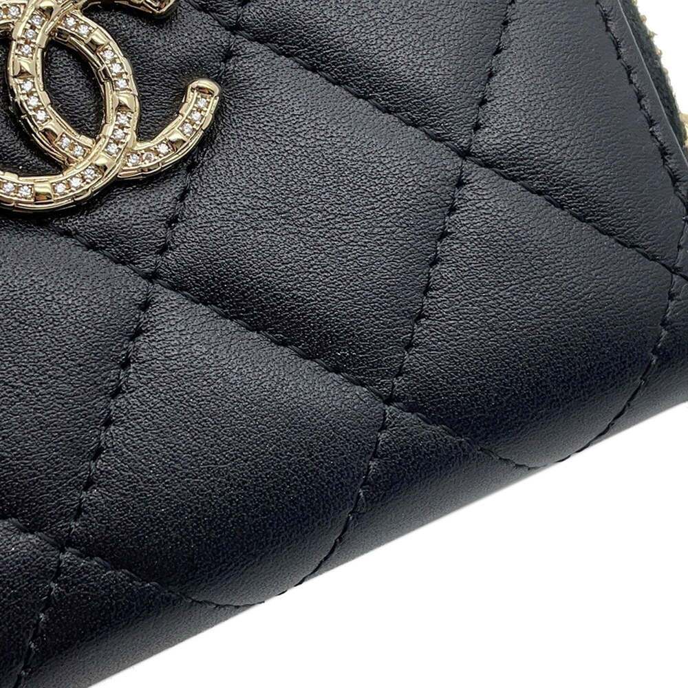 CHANEL Authentic Black Lambskin Leather Logo Wallet - Picture 6 of 10
